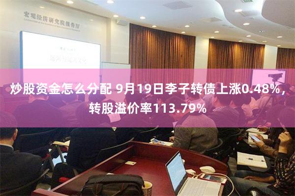 炒股资金怎么分配 9月19日李子转债上涨0.48%，转股溢价率113.79%